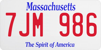 MA license plate 7JM986