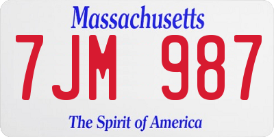 MA license plate 7JM987