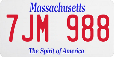 MA license plate 7JM988