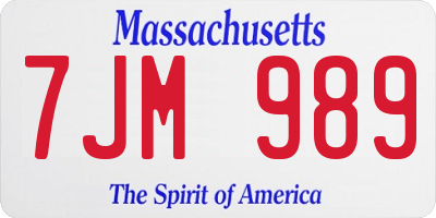 MA license plate 7JM989