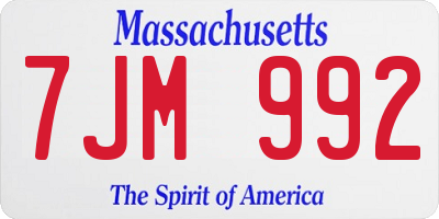 MA license plate 7JM992