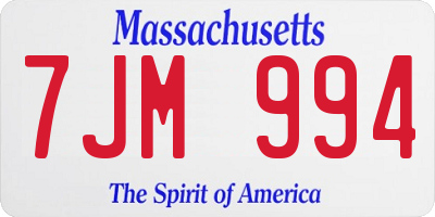 MA license plate 7JM994