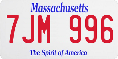 MA license plate 7JM996