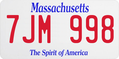 MA license plate 7JM998