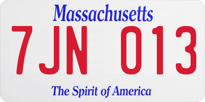 MA license plate 7JN013