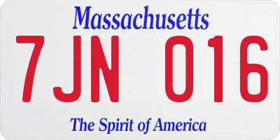 MA license plate 7JN016