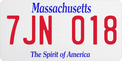 MA license plate 7JN018