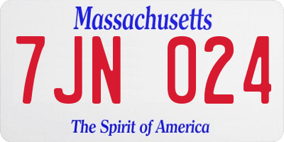 MA license plate 7JN024