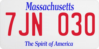 MA license plate 7JN030