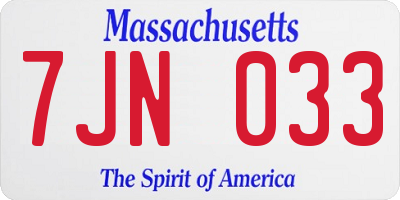 MA license plate 7JN033
