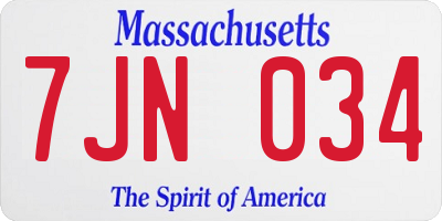 MA license plate 7JN034
