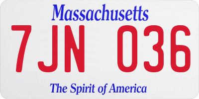 MA license plate 7JN036