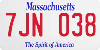 MA license plate 7JN038
