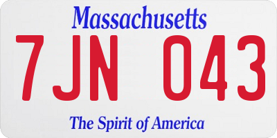 MA license plate 7JN043