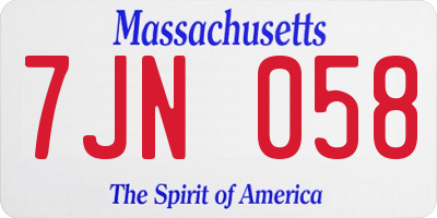 MA license plate 7JN058
