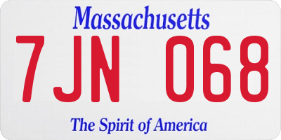 MA license plate 7JN068