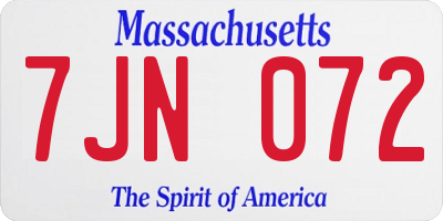 MA license plate 7JN072