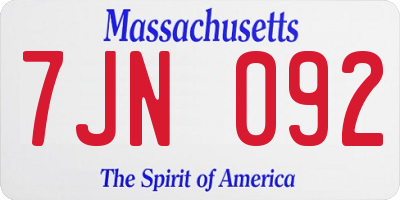 MA license plate 7JN092