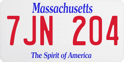 MA license plate 7JN204