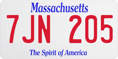 MA license plate 7JN205