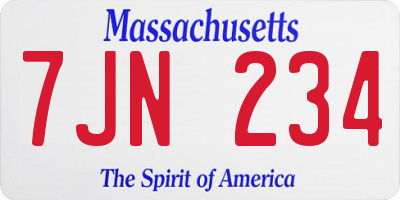 MA license plate 7JN234