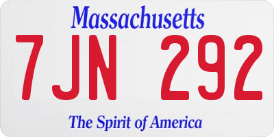 MA license plate 7JN292