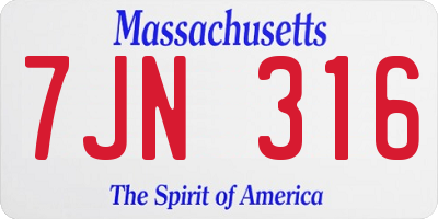 MA license plate 7JN316