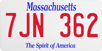 MA license plate 7JN362