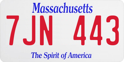 MA license plate 7JN443