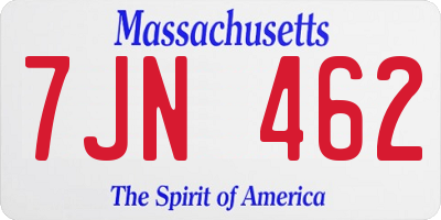 MA license plate 7JN462
