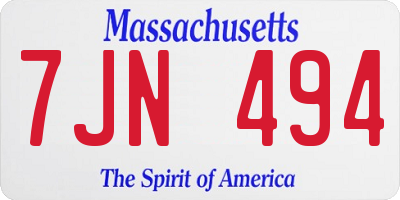MA license plate 7JN494
