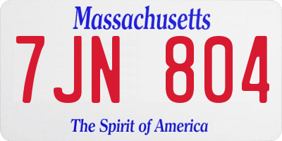 MA license plate 7JN804