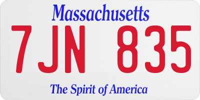 MA license plate 7JN835