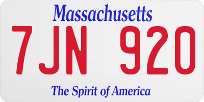 MA license plate 7JN920