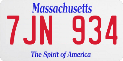 MA license plate 7JN934