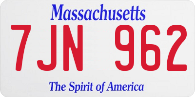 MA license plate 7JN962