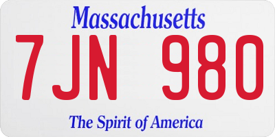 MA license plate 7JN980