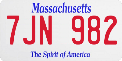 MA license plate 7JN982