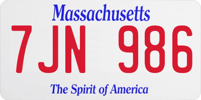 MA license plate 7JN986