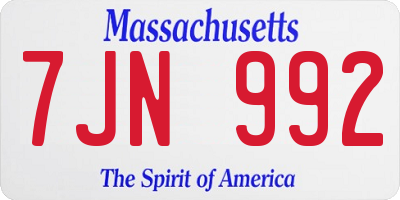 MA license plate 7JN992