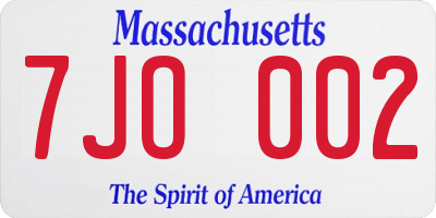 MA license plate 7JO002