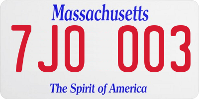 MA license plate 7JO003