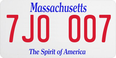 MA license plate 7JO007