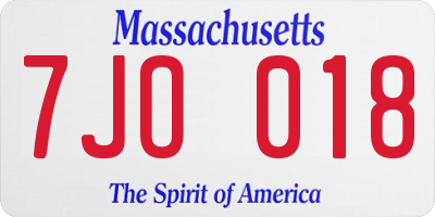 MA license plate 7JO018