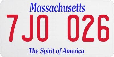 MA license plate 7JO026