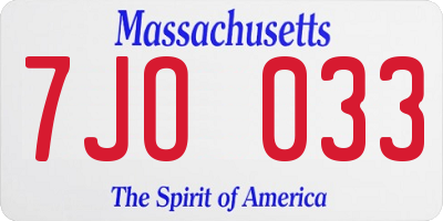MA license plate 7JO033