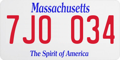 MA license plate 7JO034