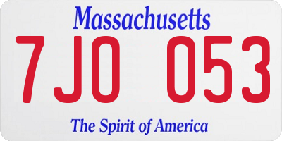 MA license plate 7JO053