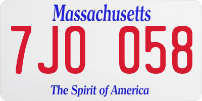 MA license plate 7JO058
