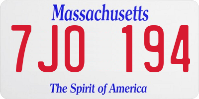 MA license plate 7JO194